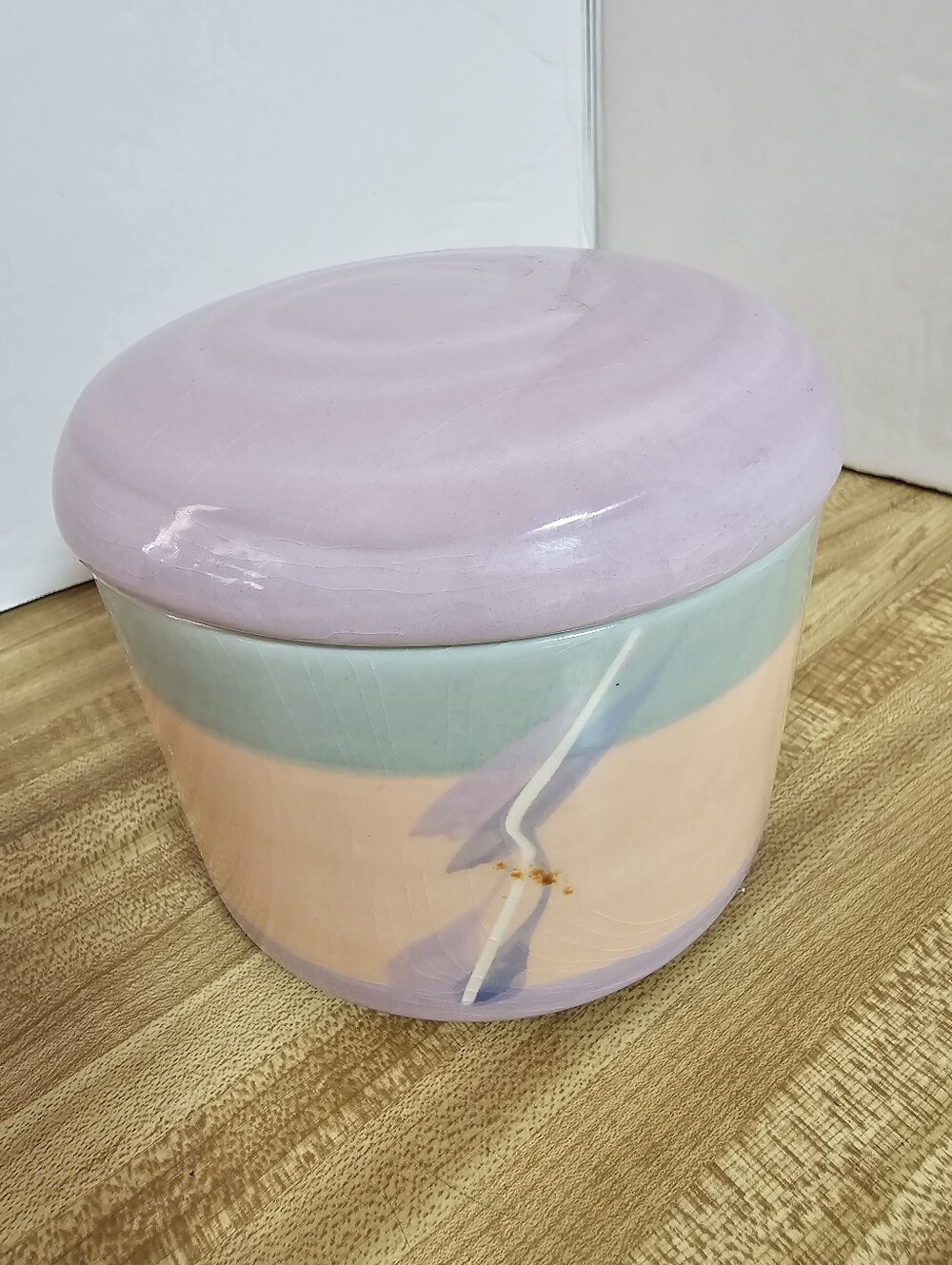 Vintage 80s Vohann of California Pastel Ceramic Trinket Box 4.5" Lidded USA